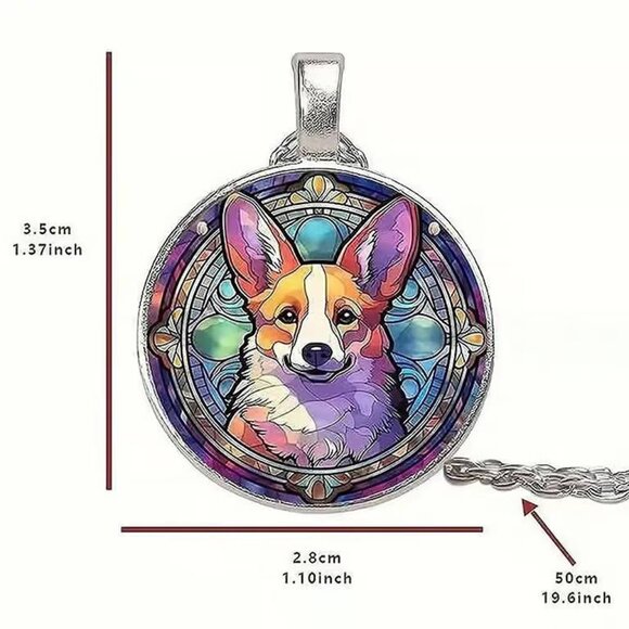 Silver CORGI Dog Glass Cabochon Pendant Necklace - Picture 2 of 3